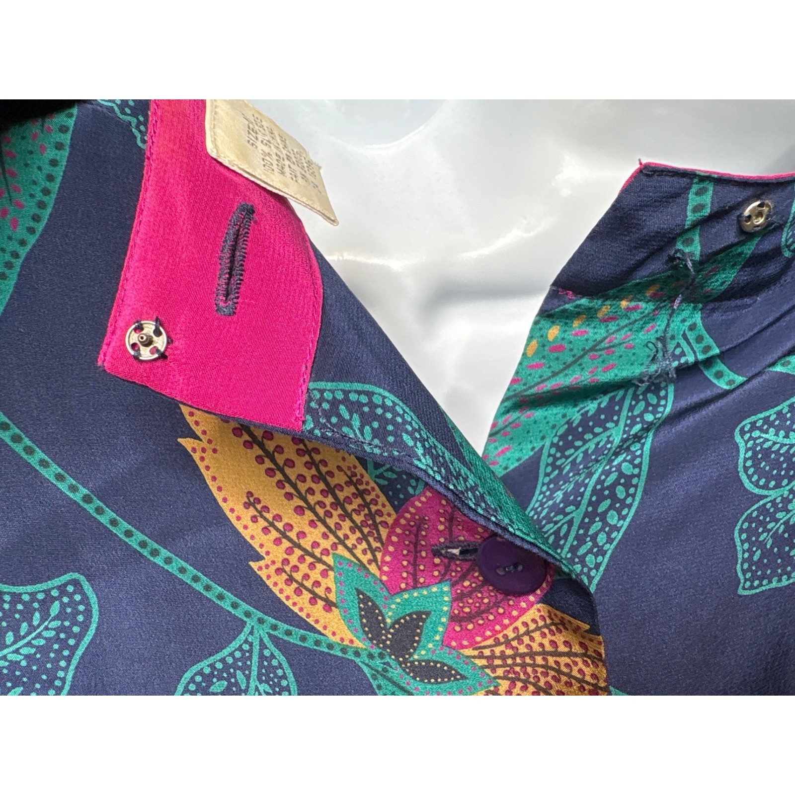 VTG 80s LIZ CLAIBORNE 100%Silk Navy Floral Midi Dress 10 Power Dressing Tropical