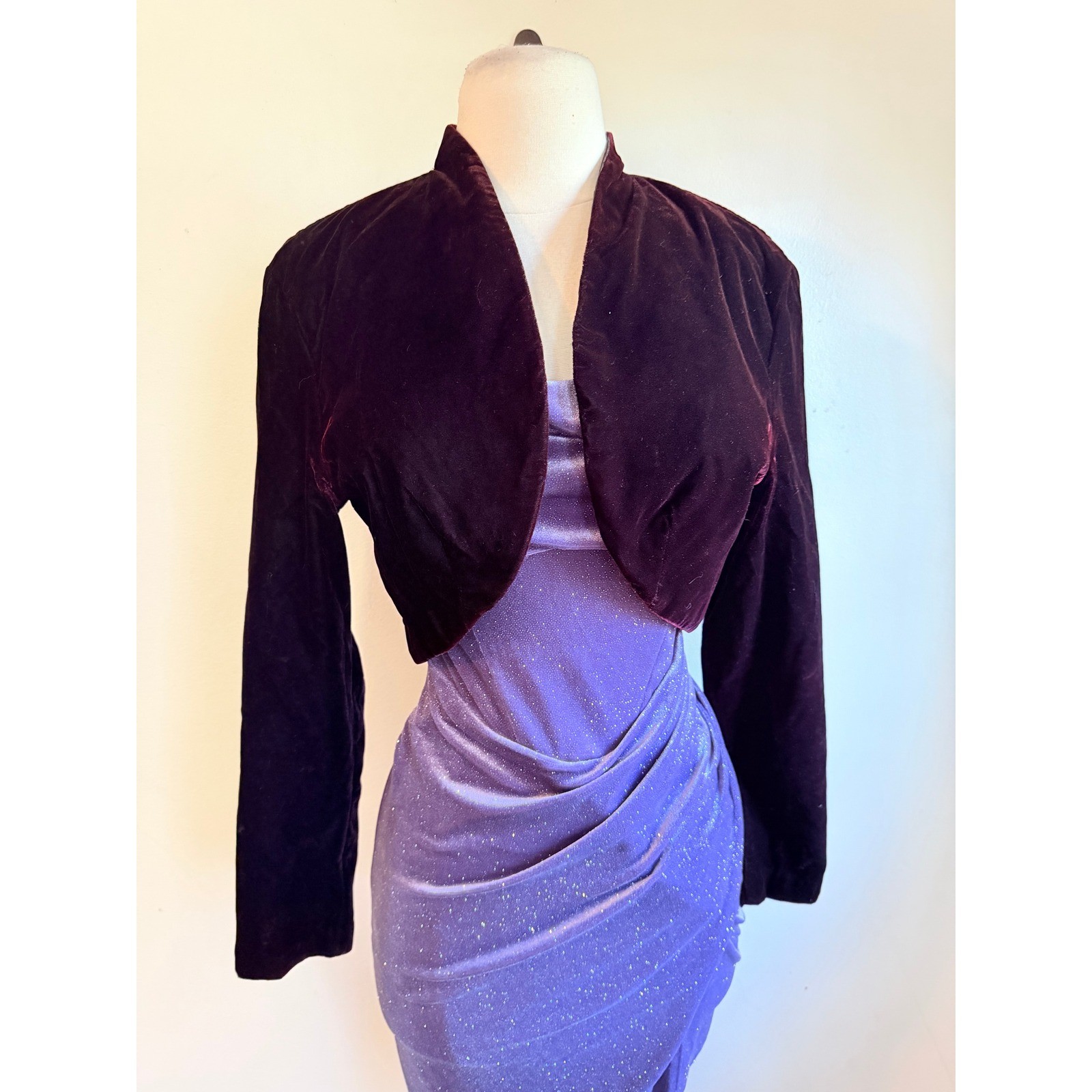 Vintage Rampage Burgundy Velvet Cropped Bolero Jacket Shrug Wine Size 9 USA Made