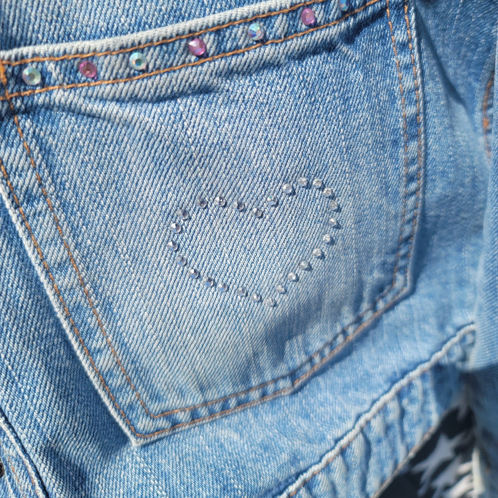 Vintage Y2K Upcycled Redone Custom Bling Gothic Cross Western Jean Jacket Medium
