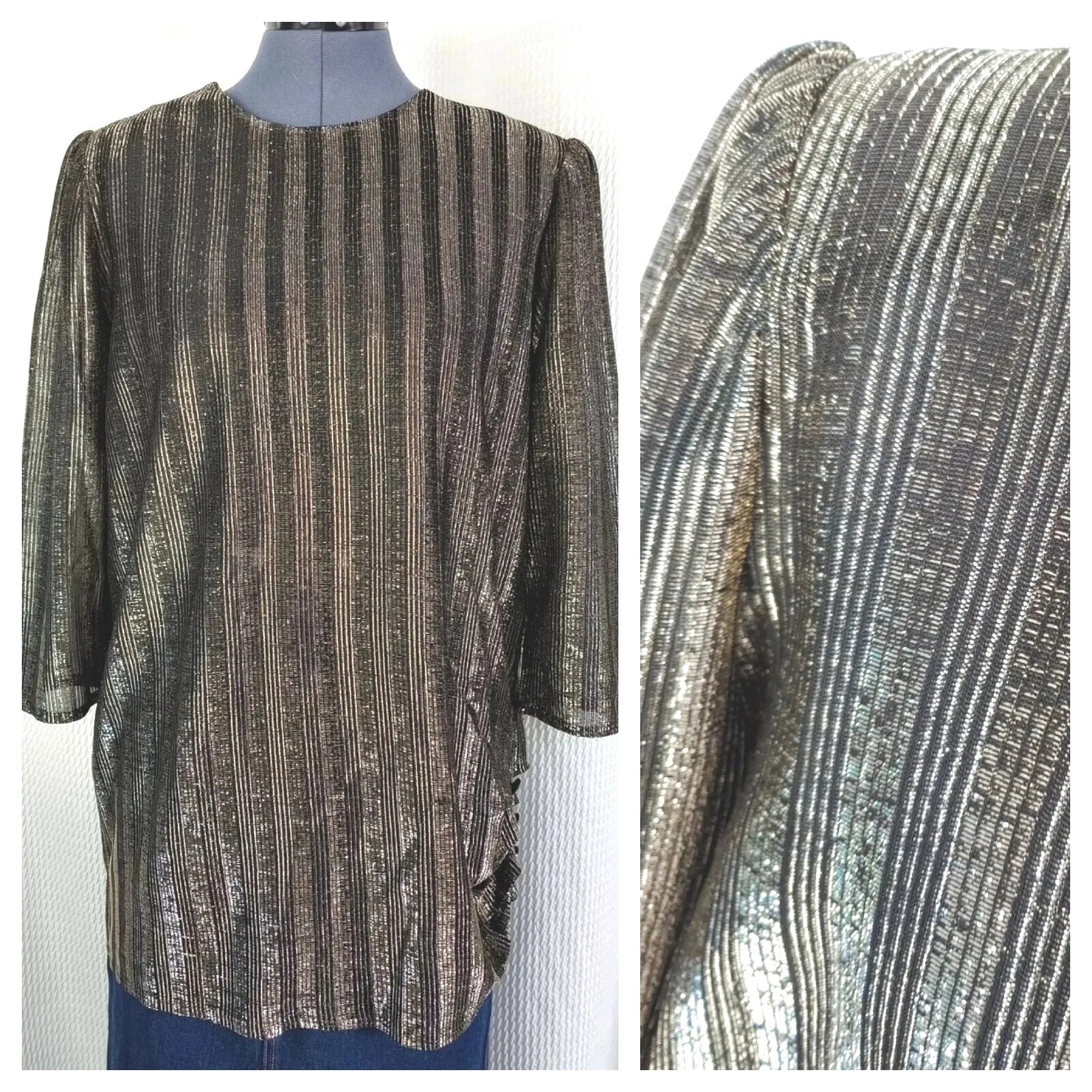 Vintage Jenny Gold & Black Metallic Striped Top Size 14