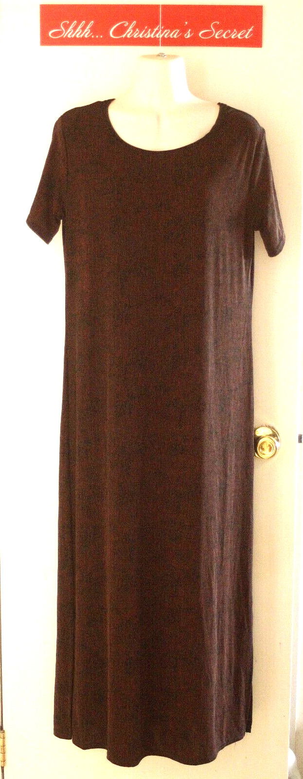 VINTAGE NOTATION Dress Long Knit Black Burgundy Floral Stretch Sz M *XLNT++