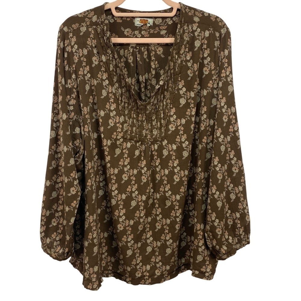Route 66 Brown Floral Boho Peasant Blouse Women’s 3X/4X VTG Cottagecore Romantic