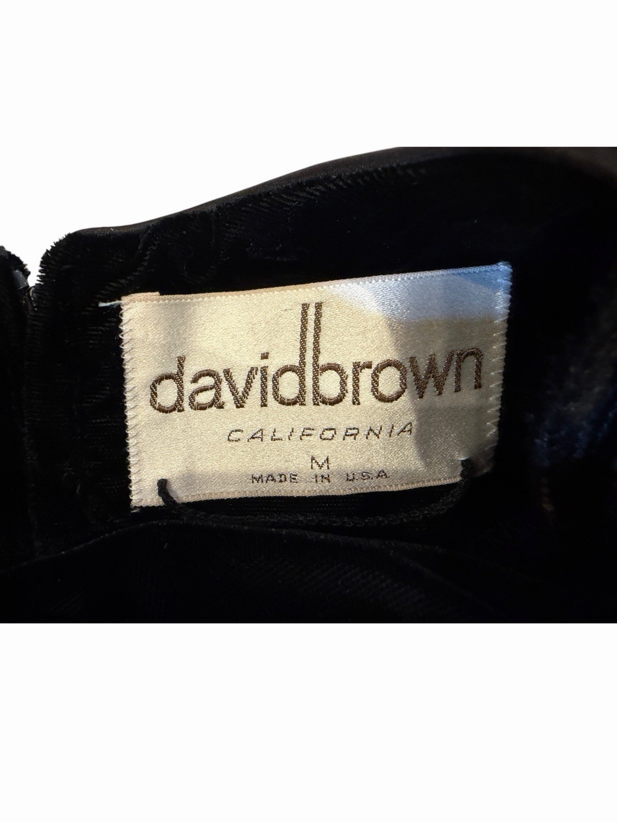 Vintage Black Velvet David Brown Winter Dress Rare Satin Ribbon Embellished New