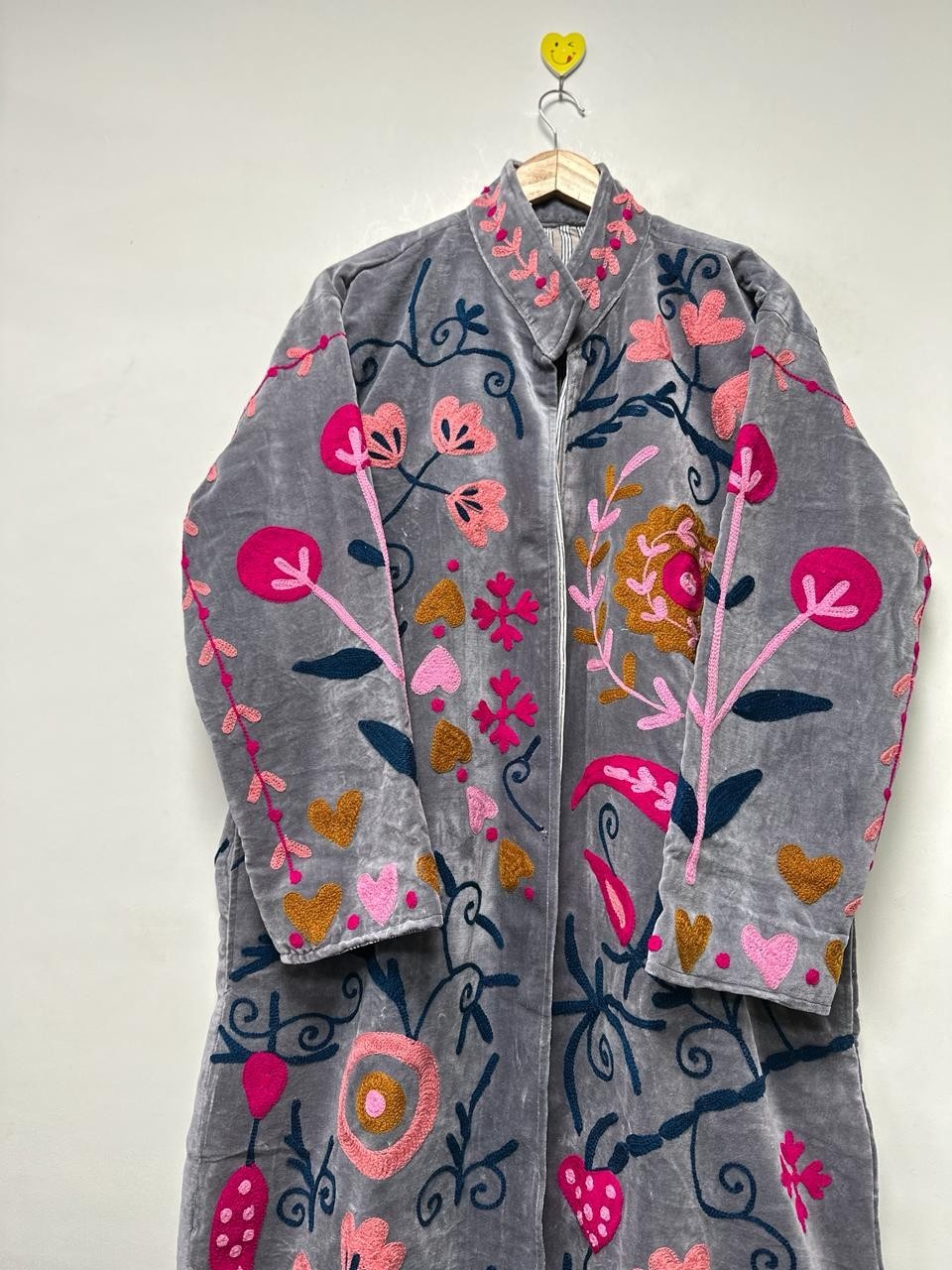 Woman’s Velvet Suzani Coat Embroidered Floral Boho Long Gown & Boho Jackets US