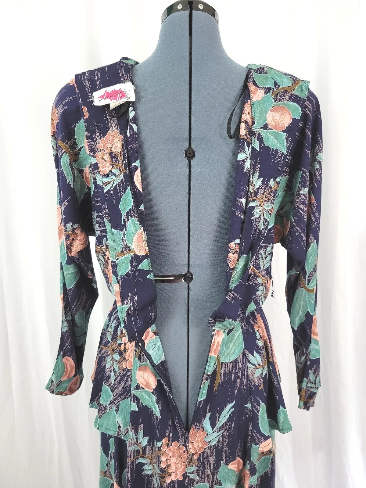 Vintage Irresistible Navy Dress w Fruit Pattern & Matching Belt Size 11/12