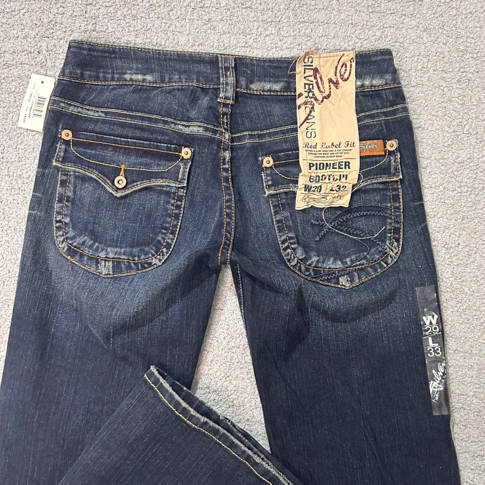 Silver Jeans Pioneer Ultra Low Rise 29×33 Indigo Deadstock Y2K VTG Boot McBling