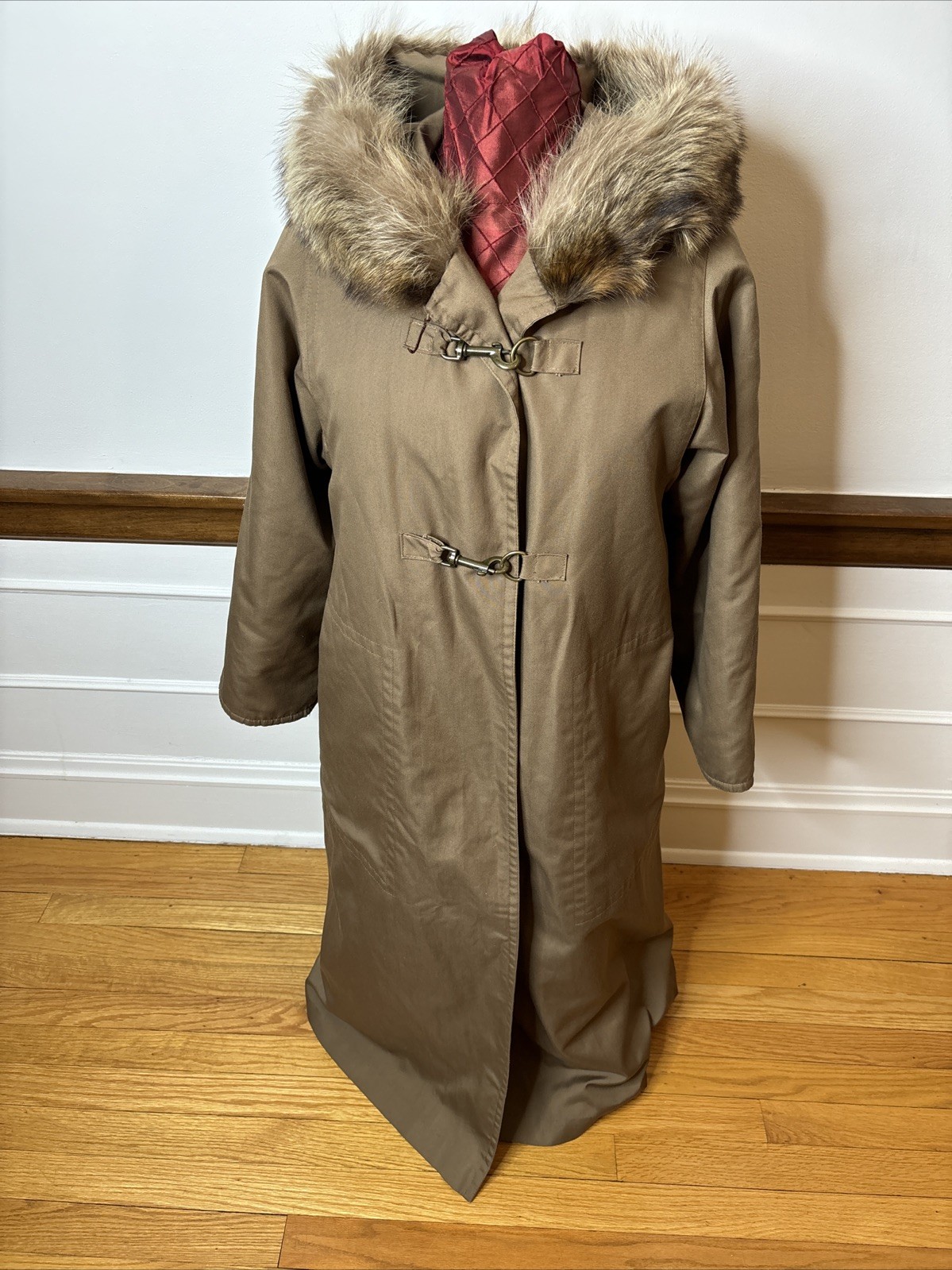 Vtg BONNIE CASHIN Russel Taylor Brown Fur Trim Rain Weatherwear Coat 8 M