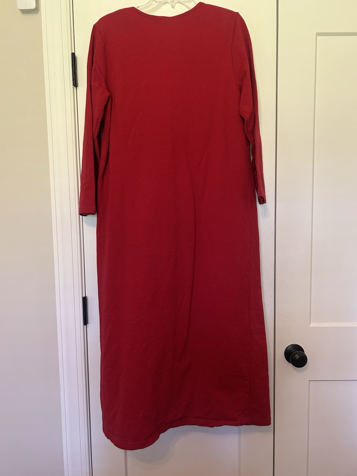 Vtg 1990s Mittu’s Red Sz Large Dress Coffee Cup Embroidered Cotton Maxi Sheath