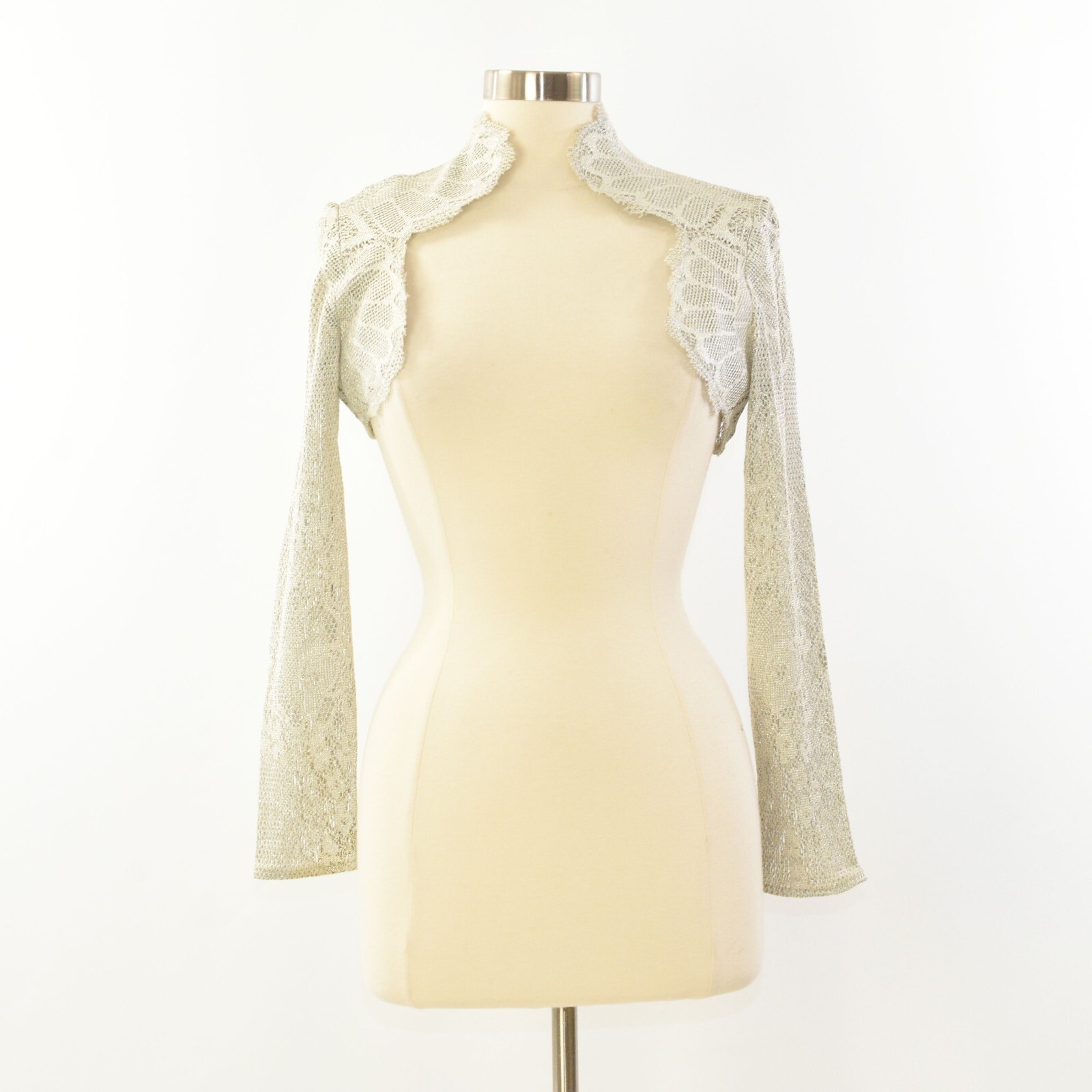 Joseph Ribkoff Scalloped Silver Shrug Stand Up Collar Avante Garde 6