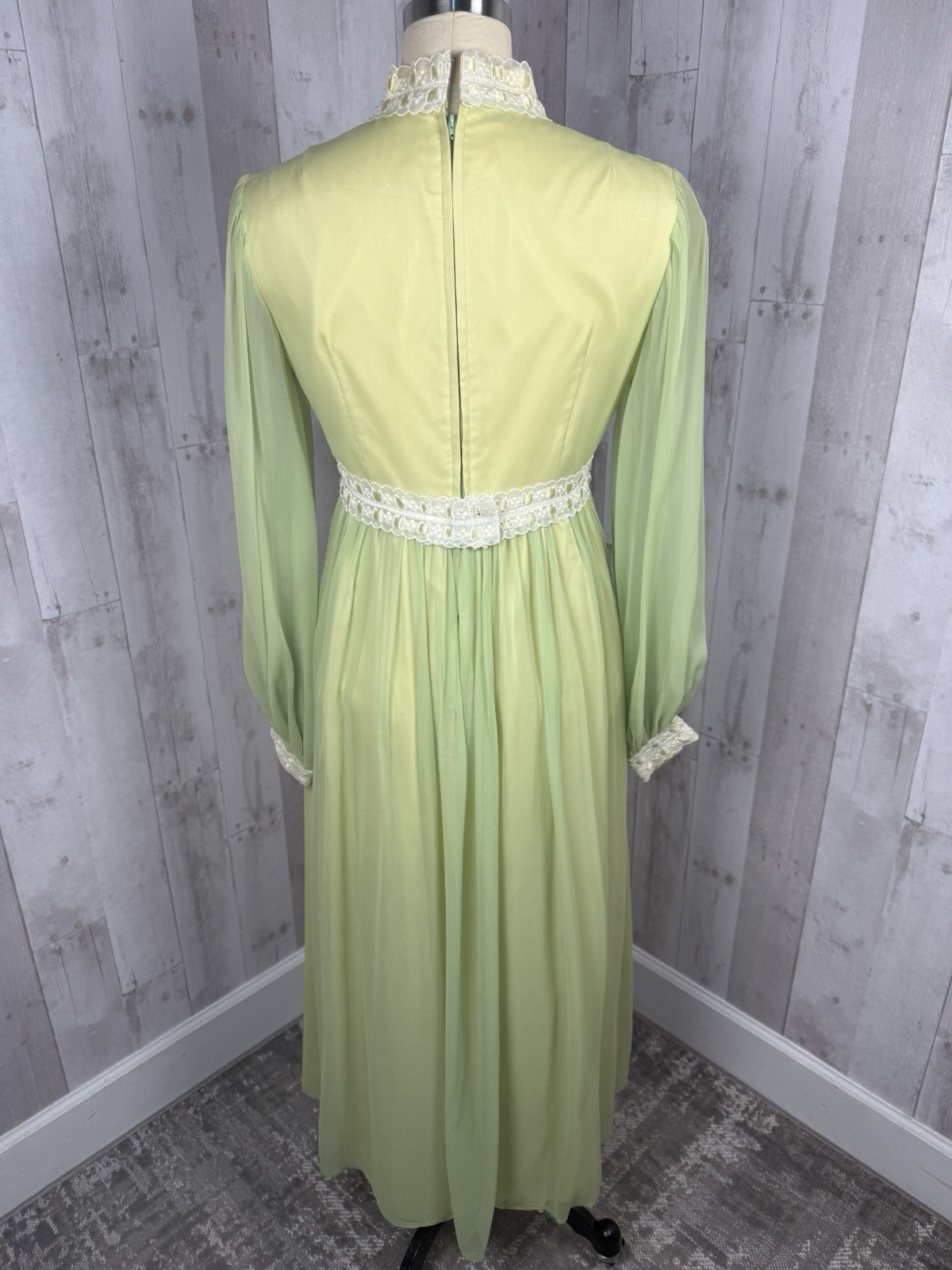 Vintage 70s Lorrie Deb Silk Chiffon Overlay Gown ~ Green Wedding Prom Maxi S/2