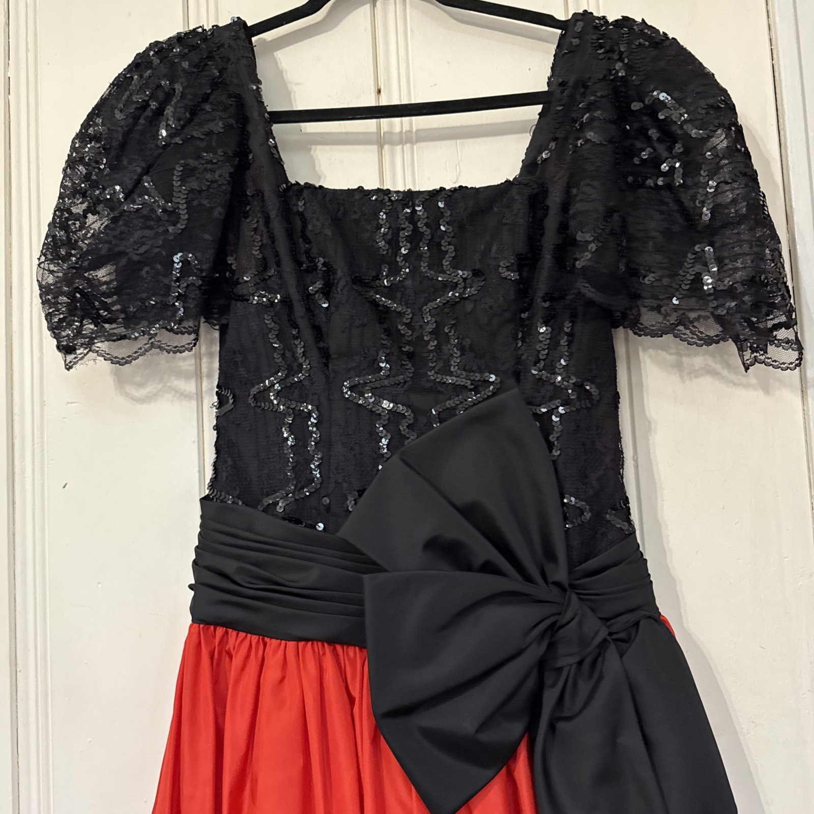 1980’s Prom Formal Dress Taffeta Lace Black Red Size 10 Mario Forte After Five