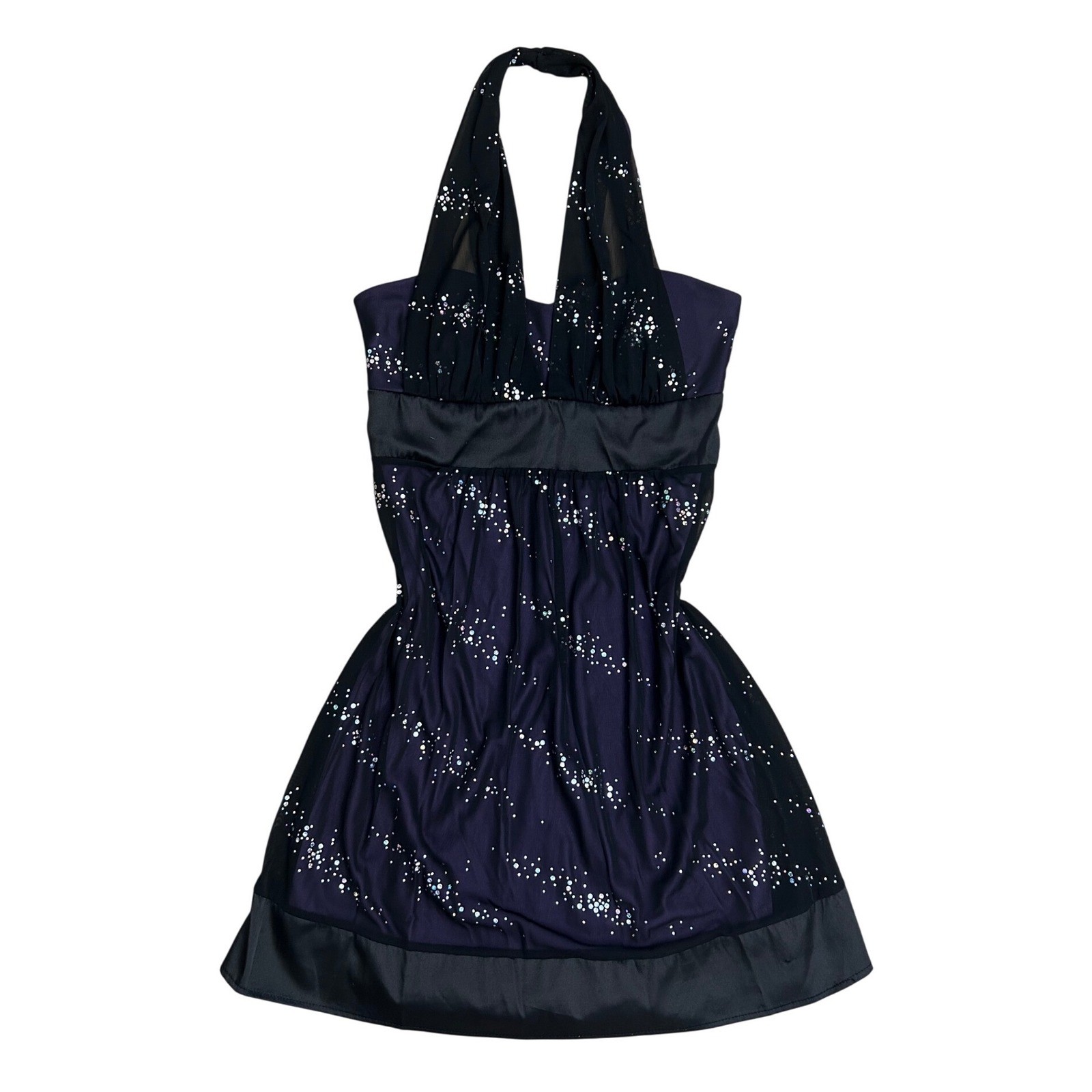 Vtg mini dress Black purple Rhinestone Halter FairyGrunge whimsigoth M y2k