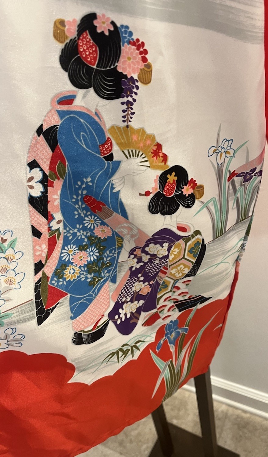 Vintage Japanese Kimono Robe Red Satin Geisha Pagoda Loungewear Jacket Women OS