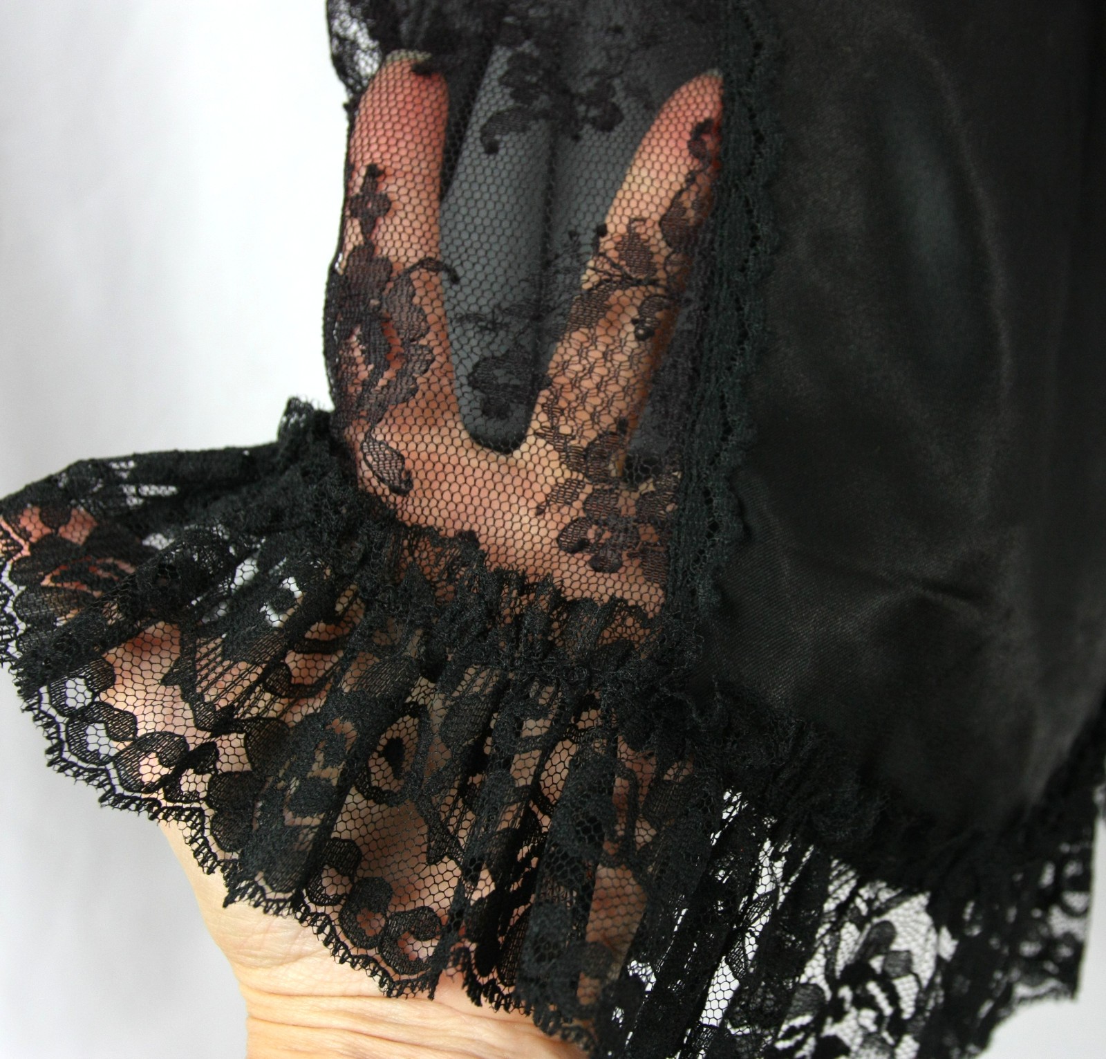 Vintage Sedu Beaded Sheer Black Lace Ruffles Satin Lingerie Teddy Camisole S
