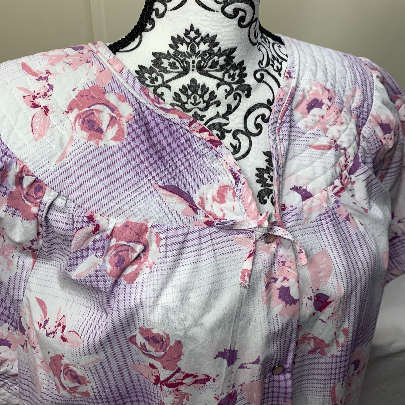 Vintage House Dress Snap Front Robe Duster Patio Lounger Size Large Grannycore