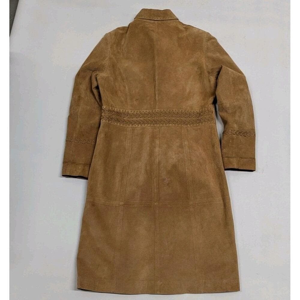 Boho Western Suede Leather Coat Cognac Midi Braided Y2K Festival Cowgirl Medium