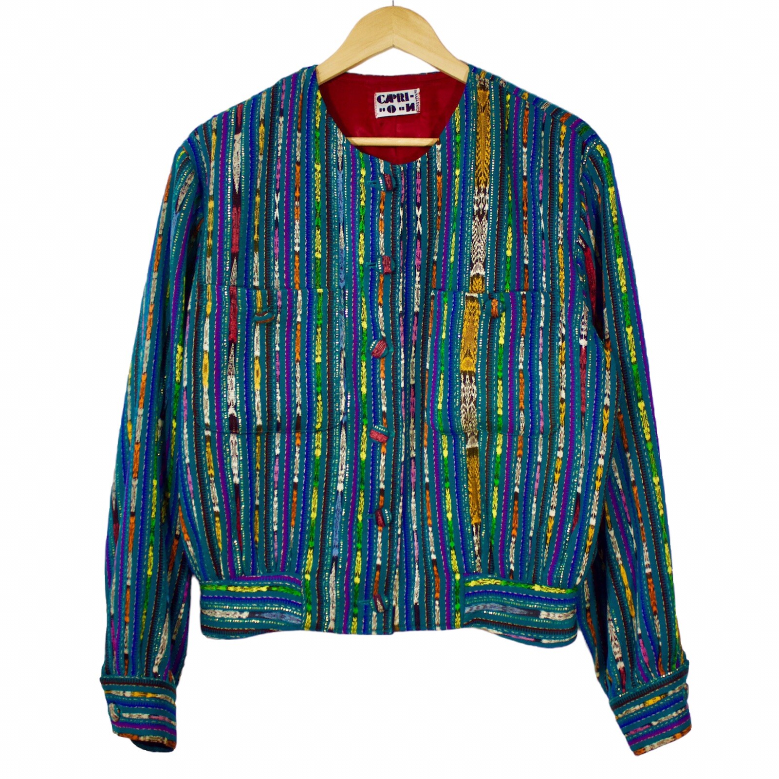 Vintage Boho Bomber Panafashion Capri-“o”n Jacket – Blue Multi Color – Small