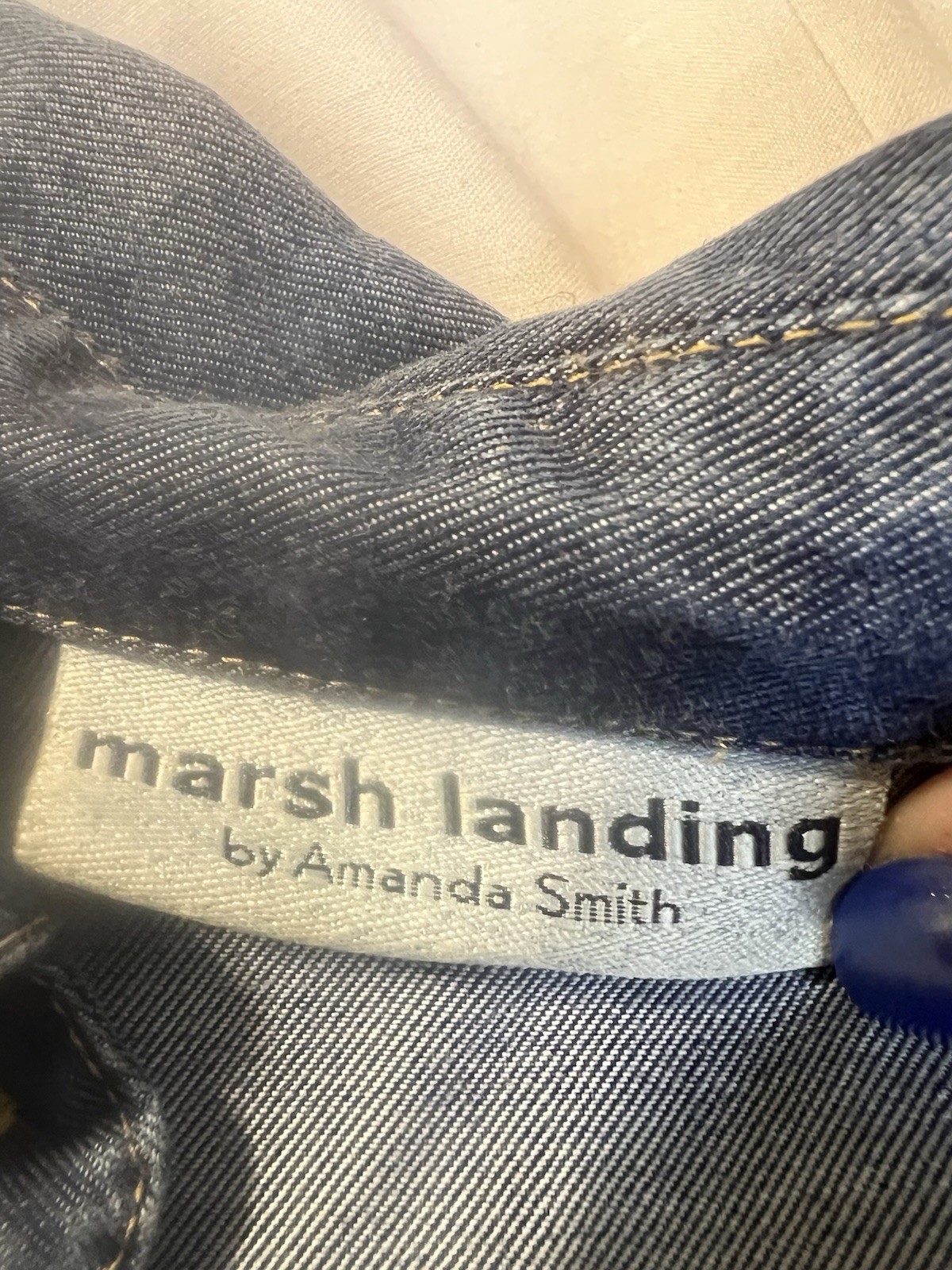 Vintage Marsh Landing by Amanda Smith Denim Button Down Shirt Long Sleeve Sz L
