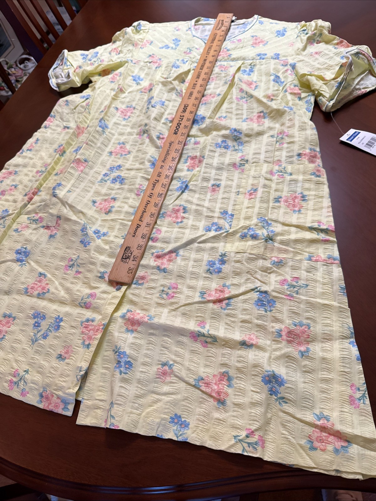 Vintage Housecoat Robe 3X Smart Time Yellow Floral Seersucker NOS NEW TAGS