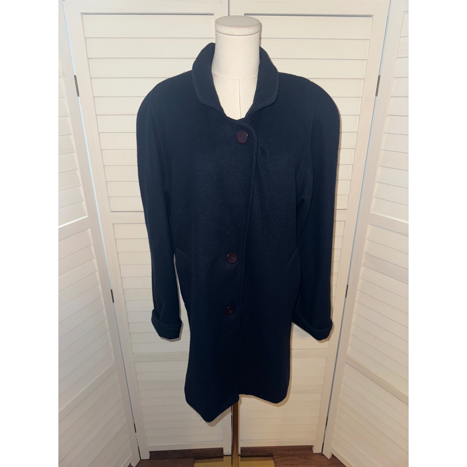 Stephanie Mathews Wool Coat Women Navy Blue Vintage Made in Argentina Size 10