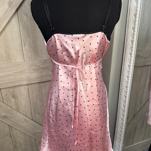 Y2K Pink Heart Slip Dress Lingerie with Black Lace – Large