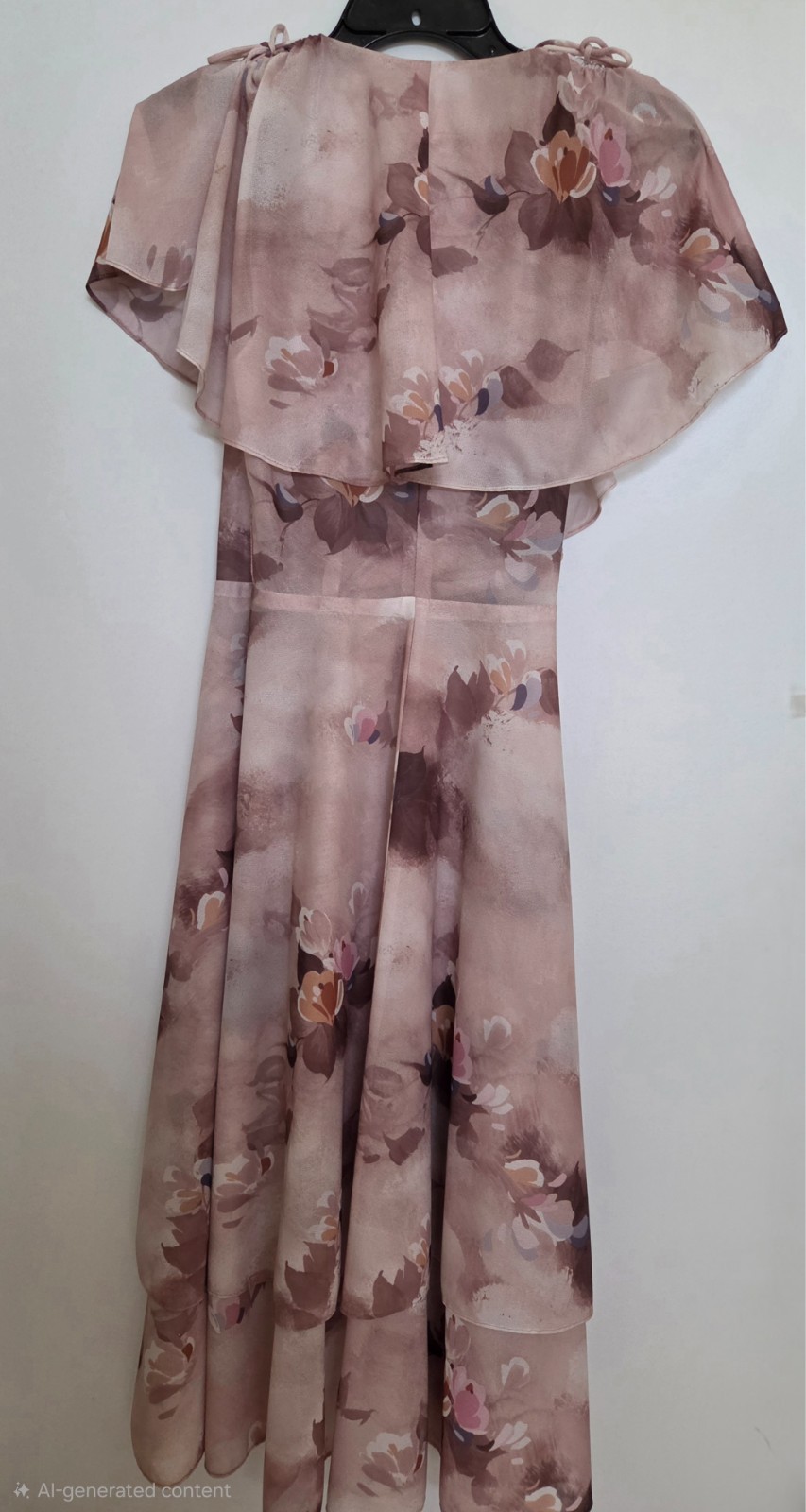 Vintage 1970’s Joseph Magnin Floral Wrap Layered Dress with Tie Cap Sleeves
