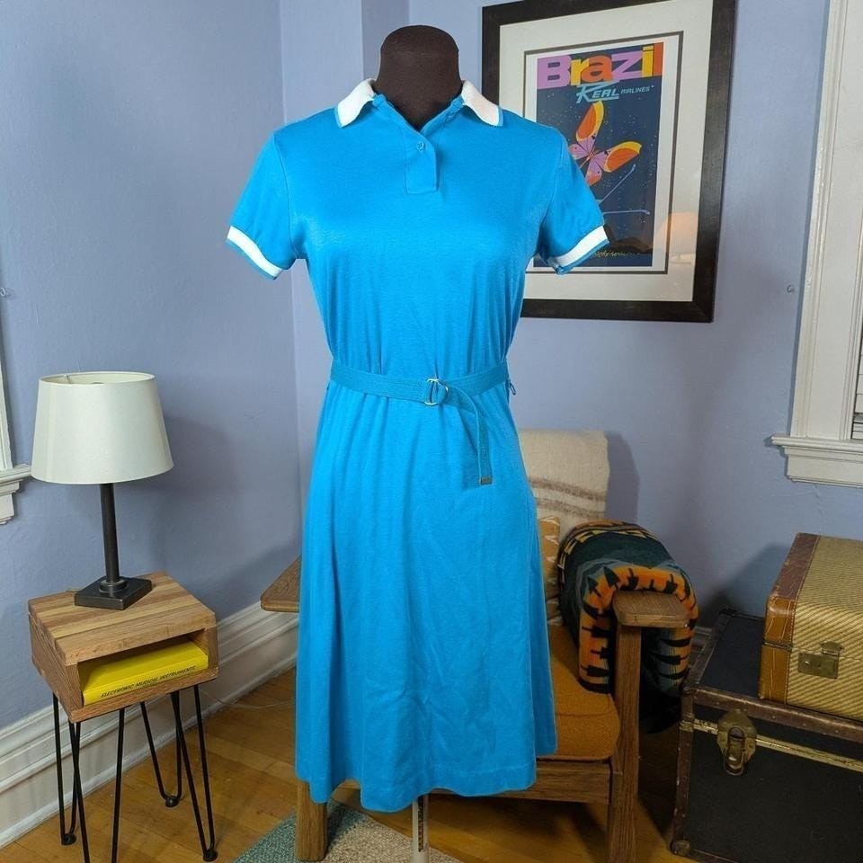 80s Special Cut made in the USA sporty blue belted dress small / xs