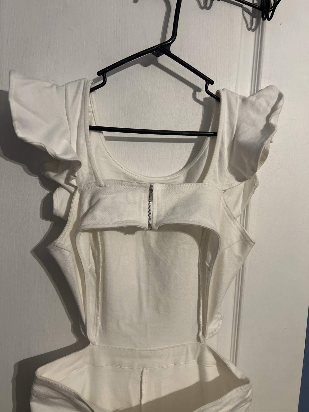 Jealous Tomato White Denim Jumpsuit Size Large . Cut out back