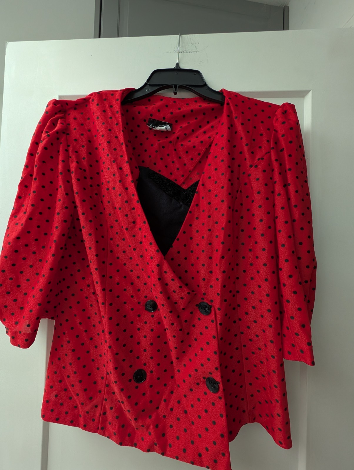Vintage Whirlaway Frocks Top Red Black Polka Dot Shoulder Pads 12 Medium Large