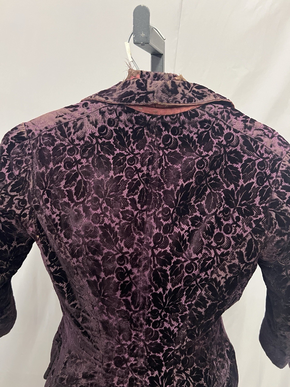 1880’s Burgundy Figured Velvet & Merlo Silk Satin Bodice