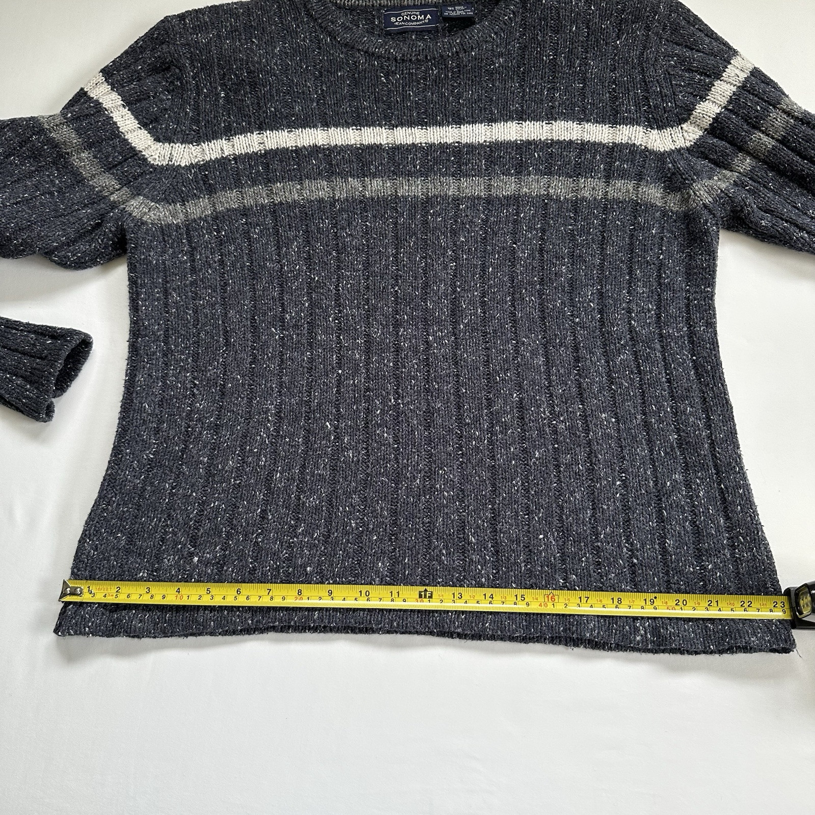 VTG 90s Striped Blue White Gray Ribbed Sweater Genuine Sonoma Jean Company Large