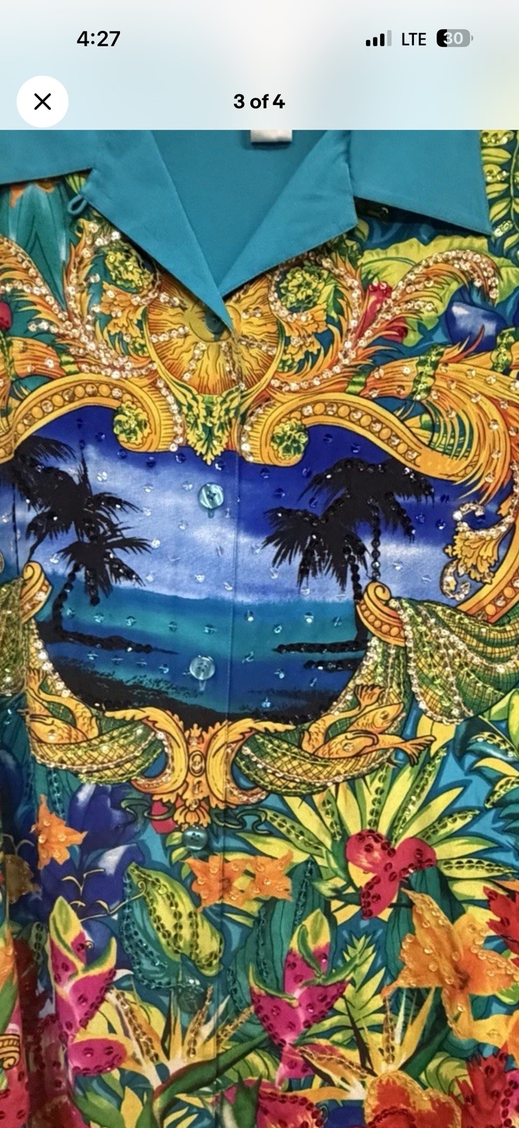 Diane Gilman 2X 100% Silk Tropical Sequin Blouse Embellished Resort Wear