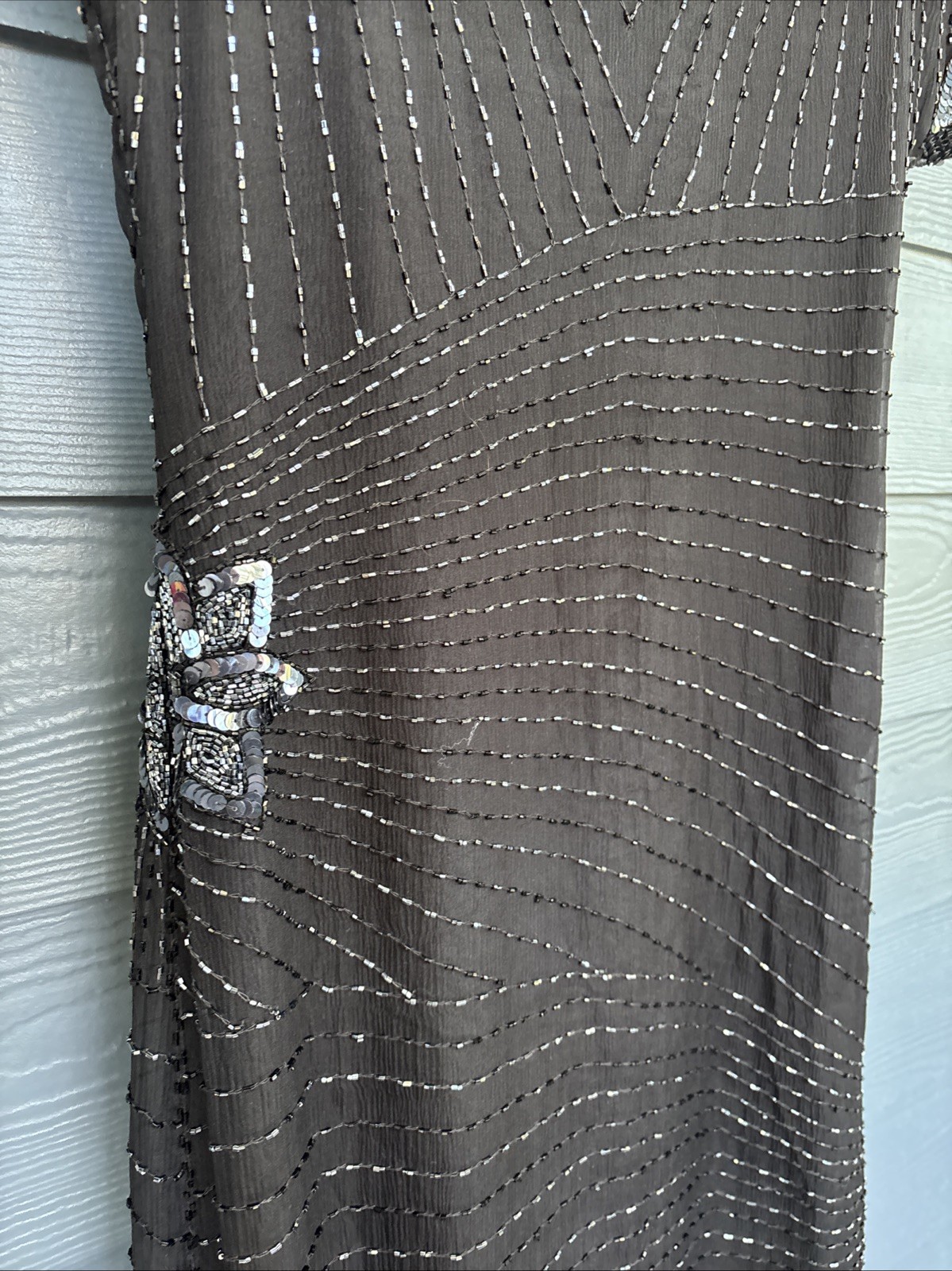 Vintage John Charles London Evening Gown Dress, Black Beaded Sequins, Size US-6