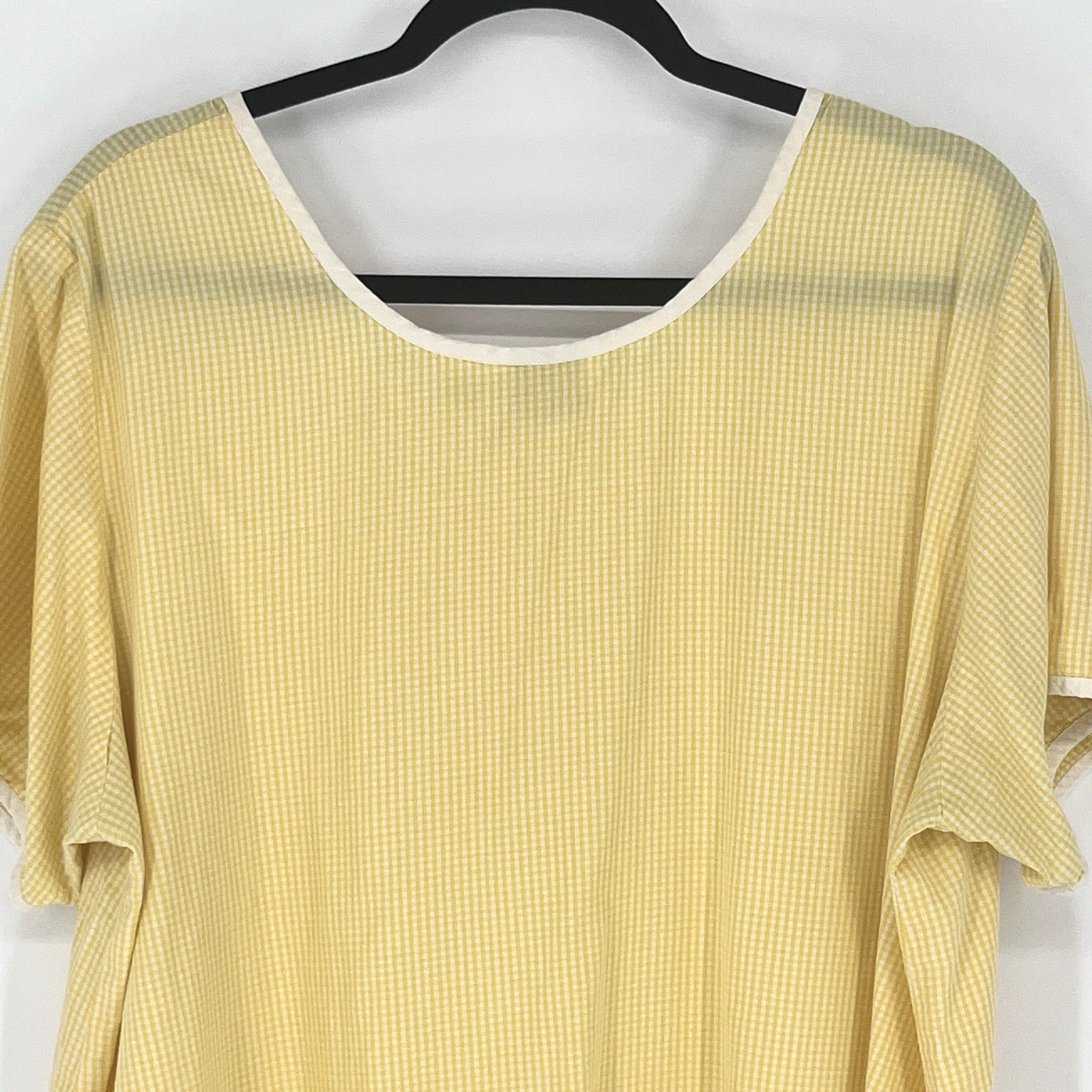 Vintage Go Softly Sz 1X Yellow Gingham Blouse Floral Buttons Tunic White Trim