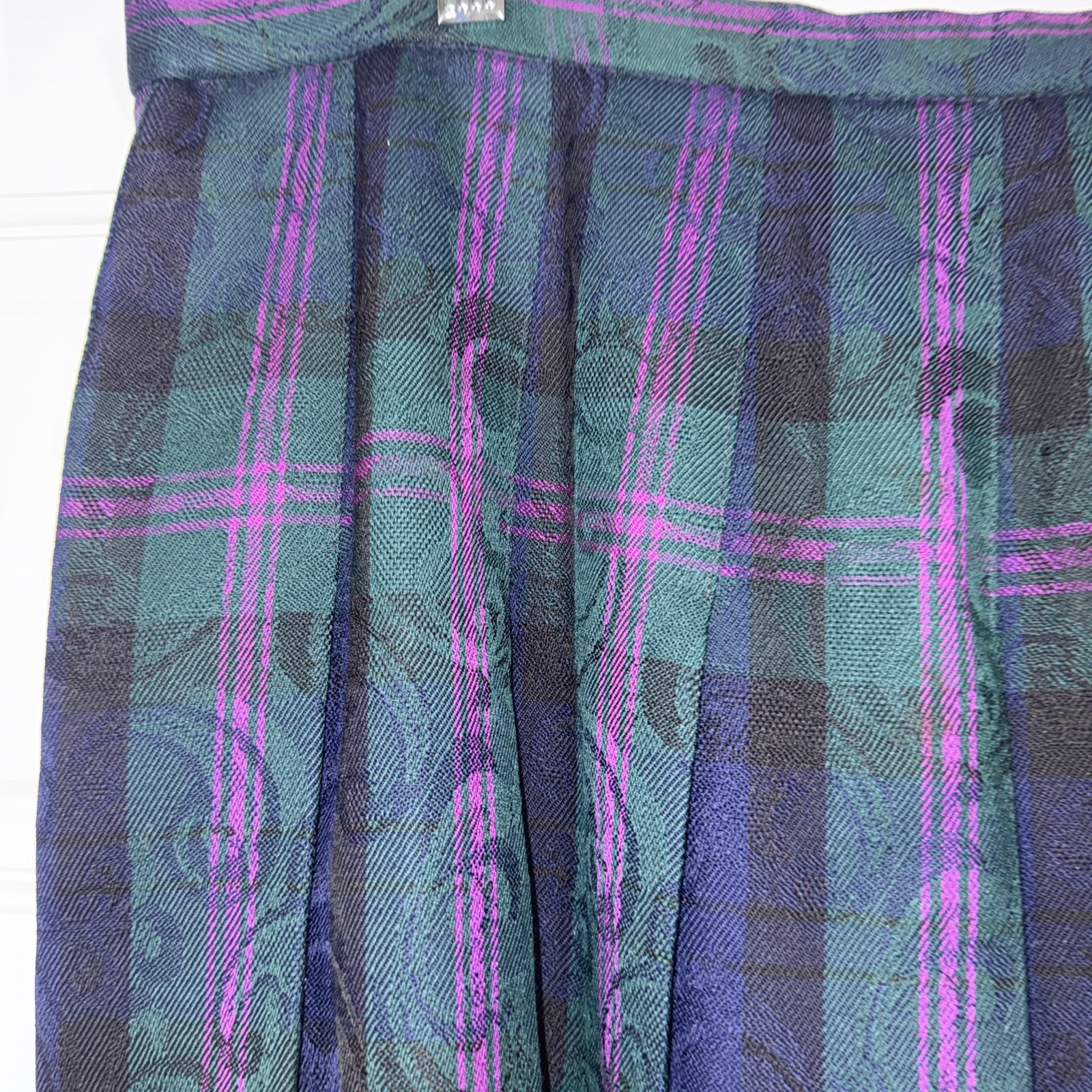 VTG Pendleton Wool Tartan Plaid Skirt Pleated Navy Pink Green Size 16 Timeless