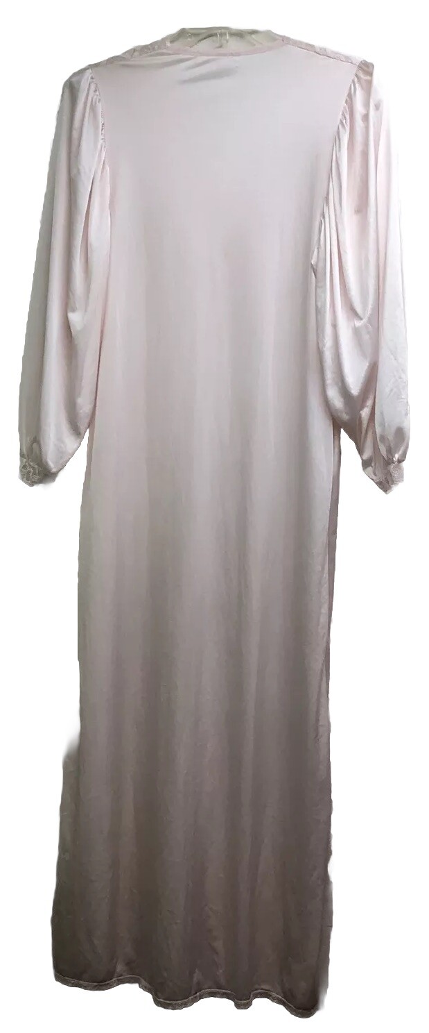 Vintage Valisere Paris Sz L Ivory Home Robe Lingerie Long Sleeve 3 Buttons Front