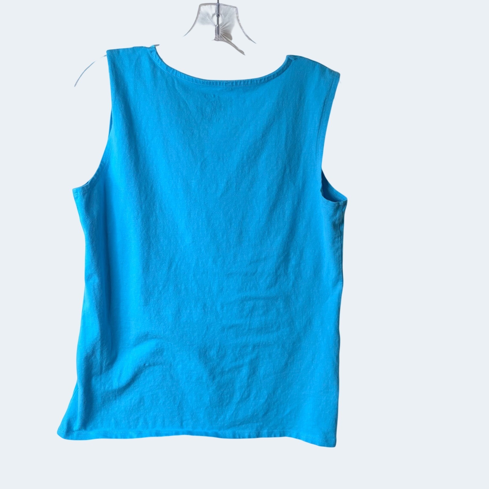 Vintage 90s Y2K White Stag Blue Floral Lace Trim V Neck Tank Top Large 12 14