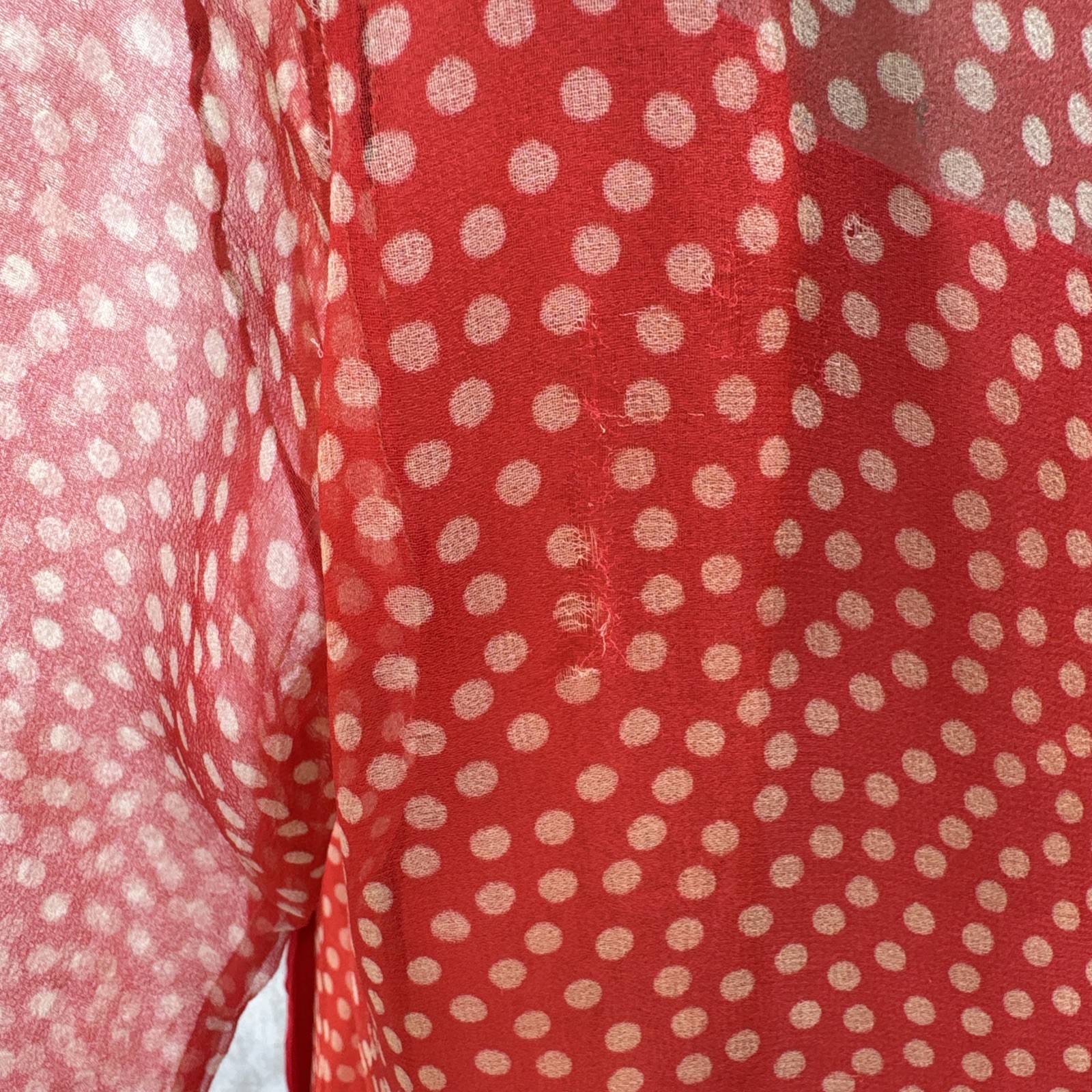 Antique 1920s Red Silk Chiffon Dress Polka Dot Asymmetrical Bow Marjone Vintage