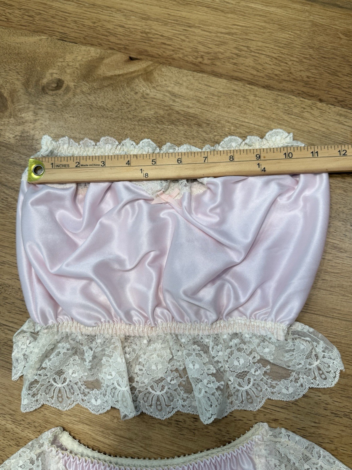 Dolores For Poirette vintage pink satin lace lingerie 2pc Set 70s Pin-Up Boudoir