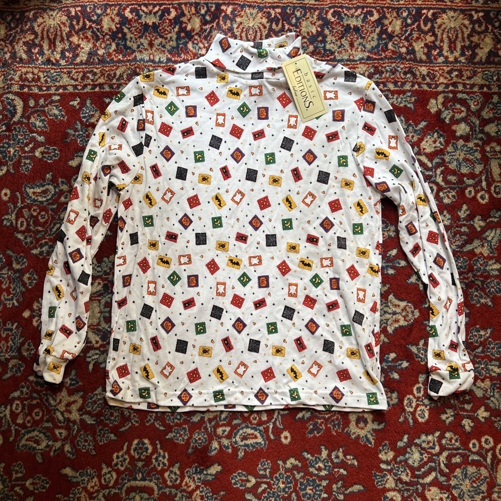 Vintage 90’s Basic Editions Halloween Stamps AOP Turtleneck Shirt Deadstock L