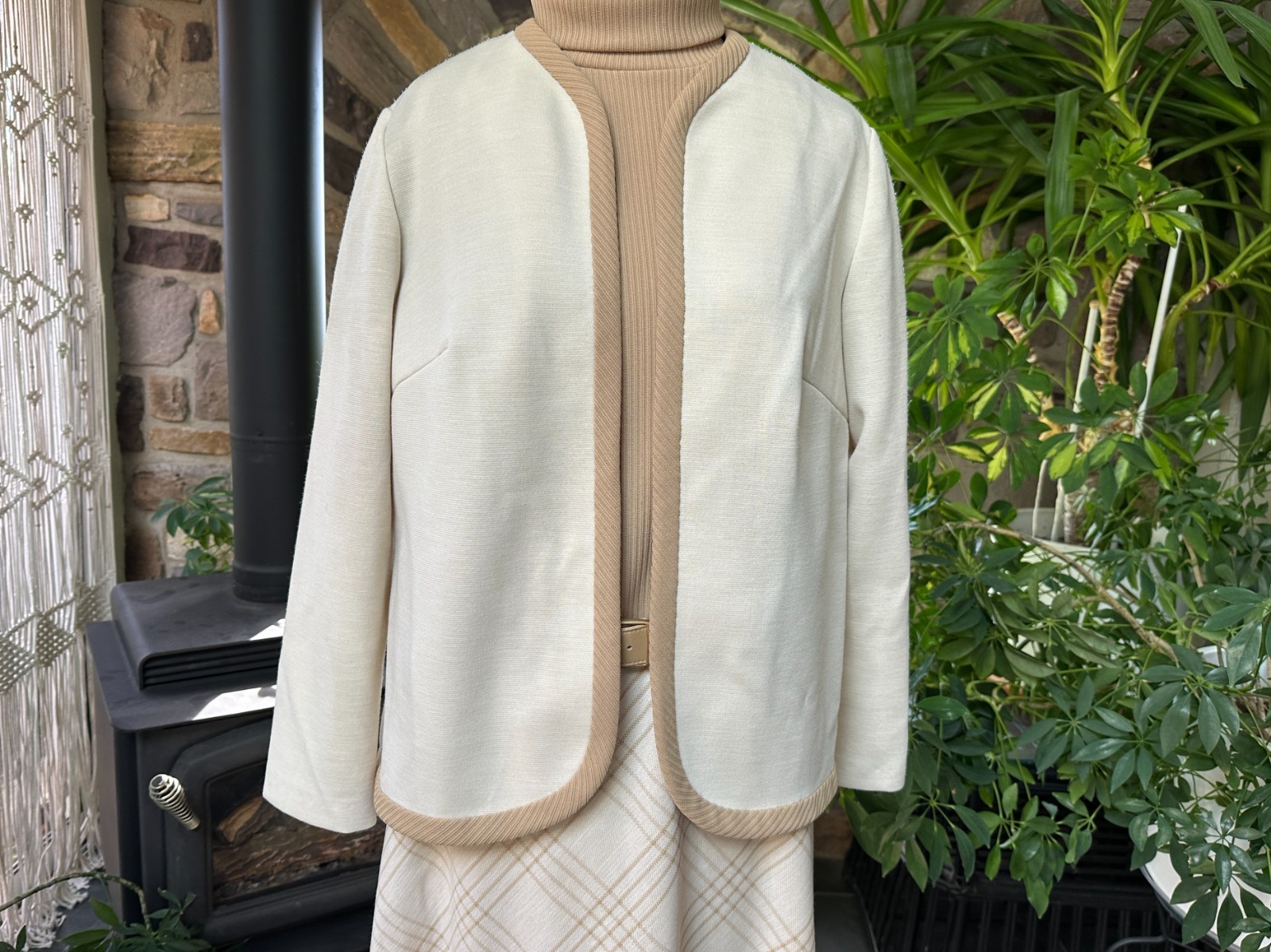 Vintage 1970s Ivory and Beige Dress with Jacket Kay Windsor The Look You Love