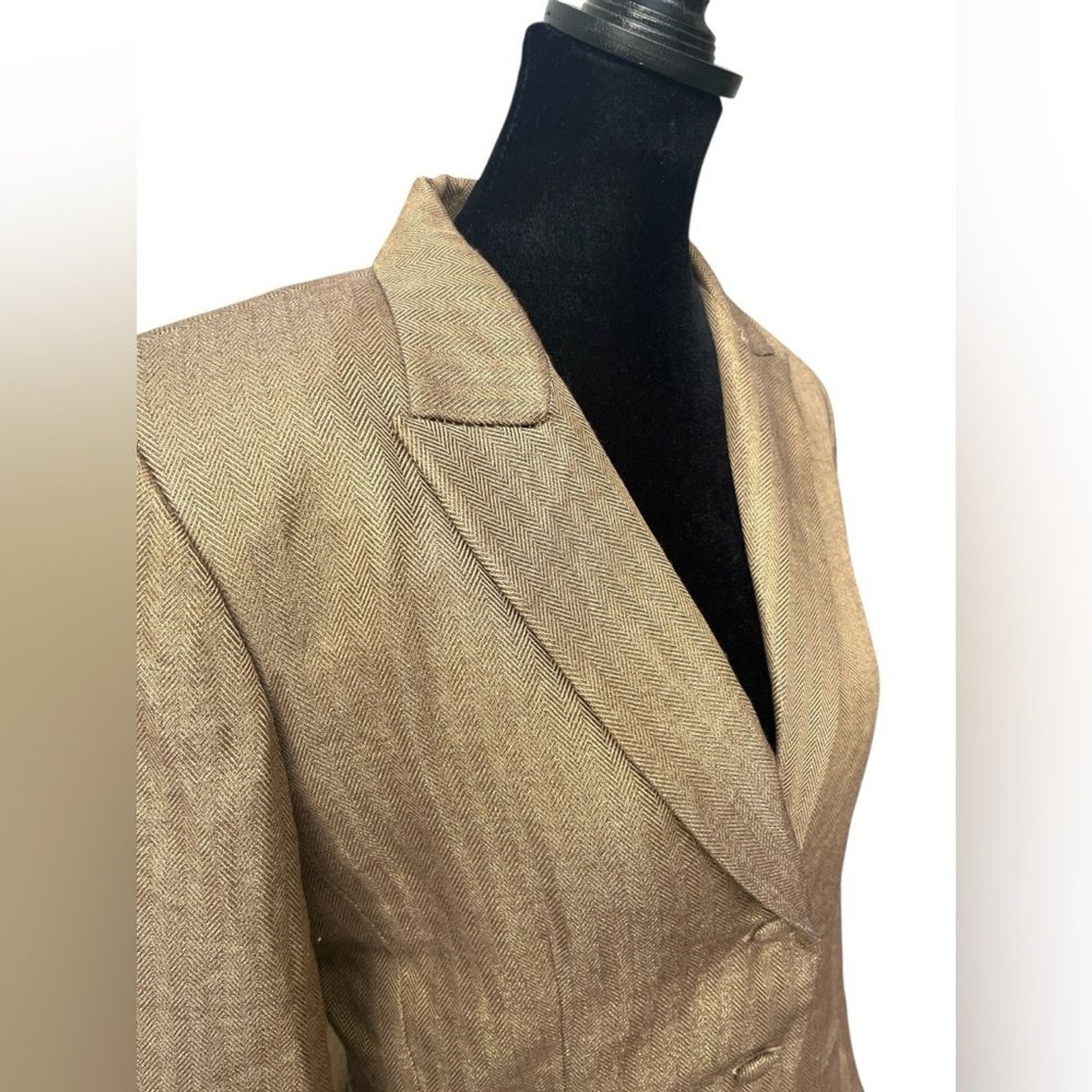 Vintage Kay Unger Size 8 Blazer Metallic Gold Herringbone Lightweight Wool