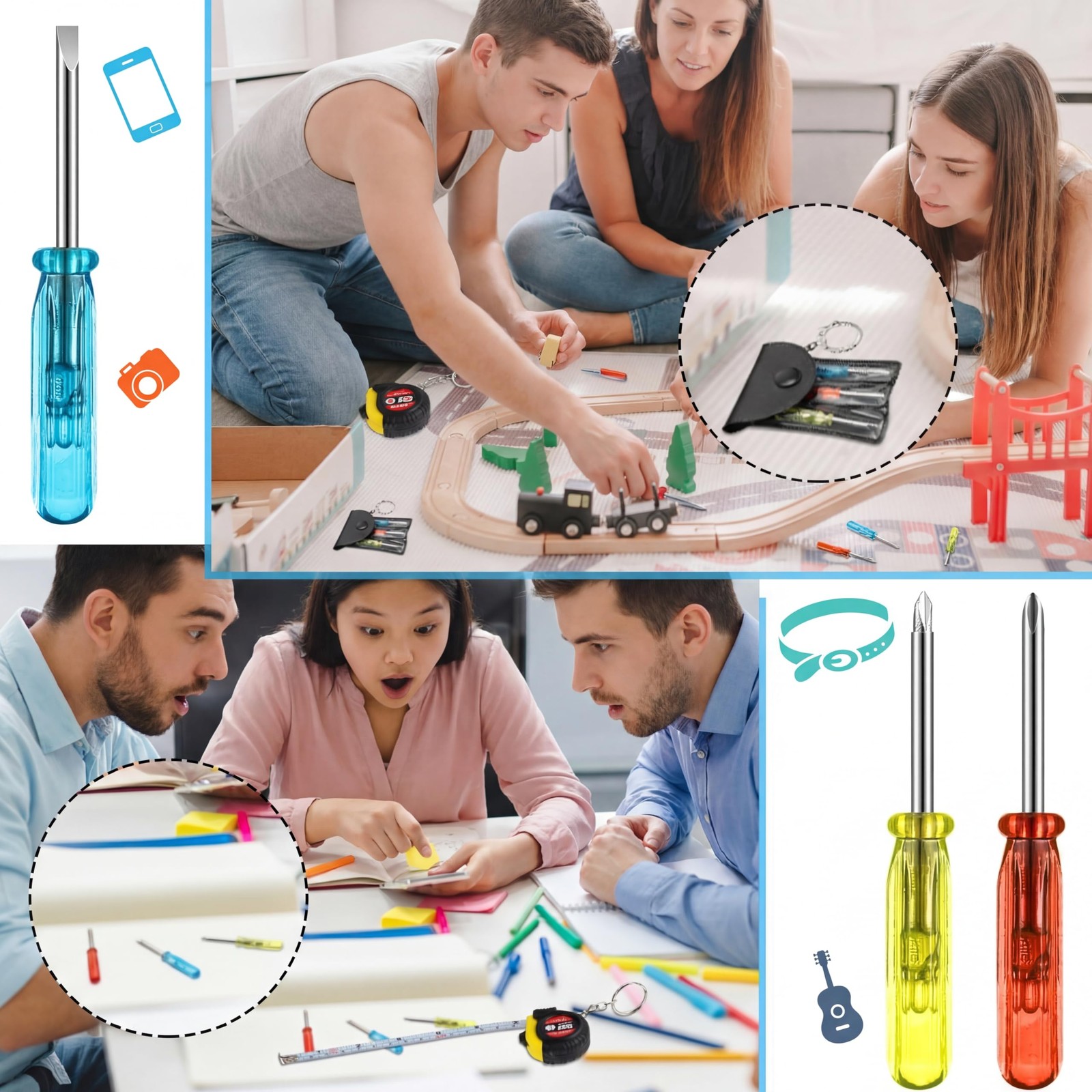 Jutom 45 Pcs Mini Construction Helmet Keychains Tape Screwdrivers Tool Adult Men