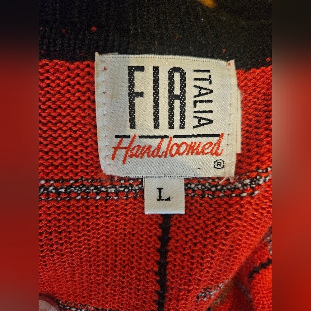 Vintage FIA Italia Red Plaid Zip Front Knit Sweater Cardigan Collared Size L