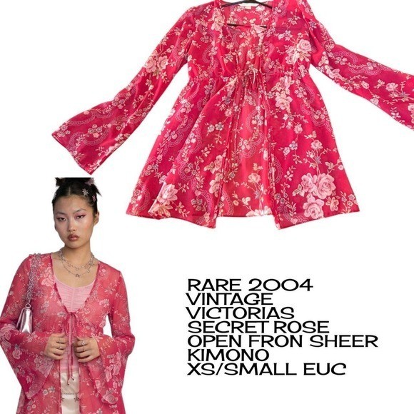 RARE 2004 VICTORIA’S SECRET ROSE KIMONO BLOUSE XS/SMALL EUC