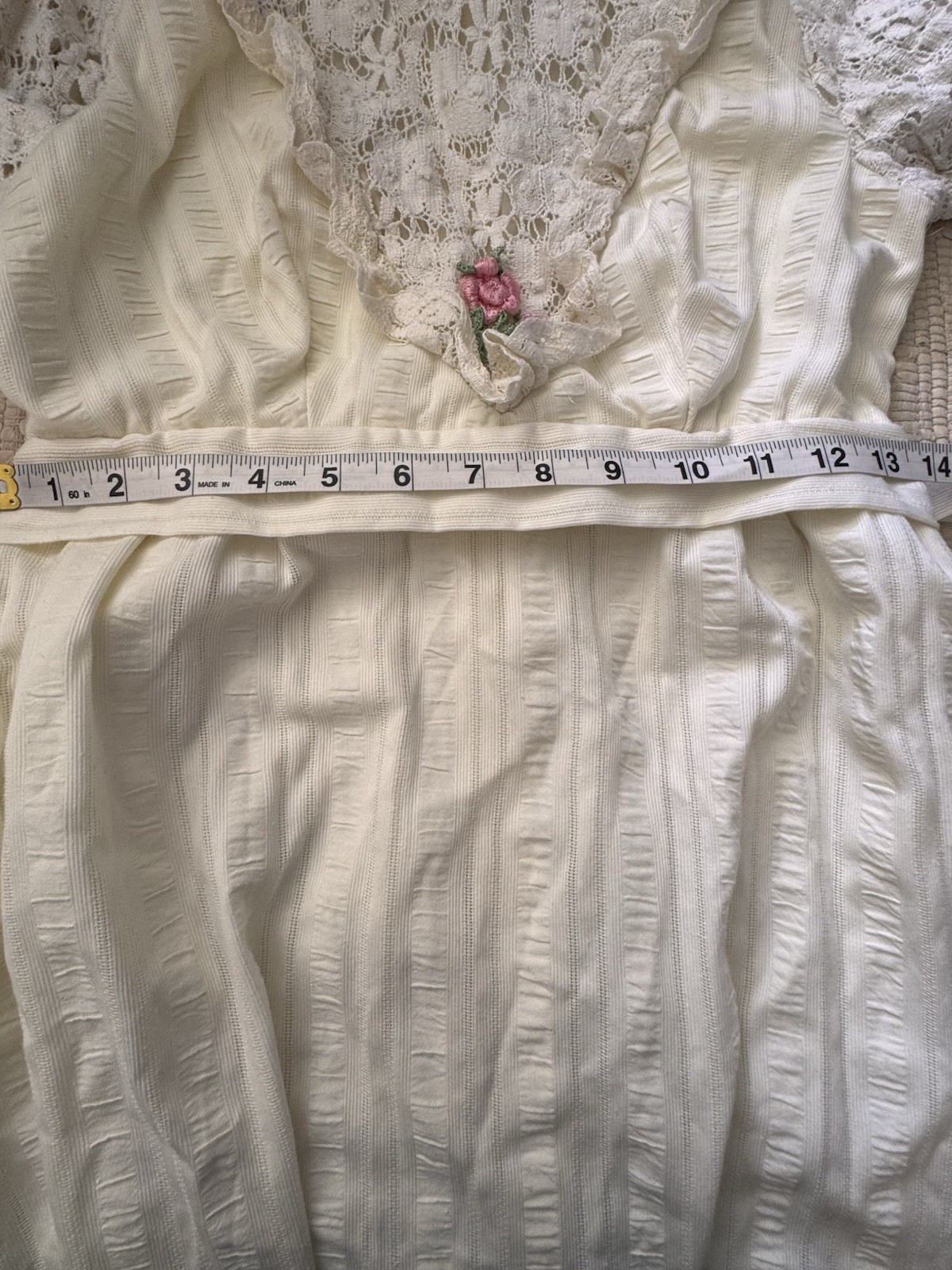 Vintage 70s Prairie Maxi Dress Cream Lace Edwardian Revival Embroidered Rose XS