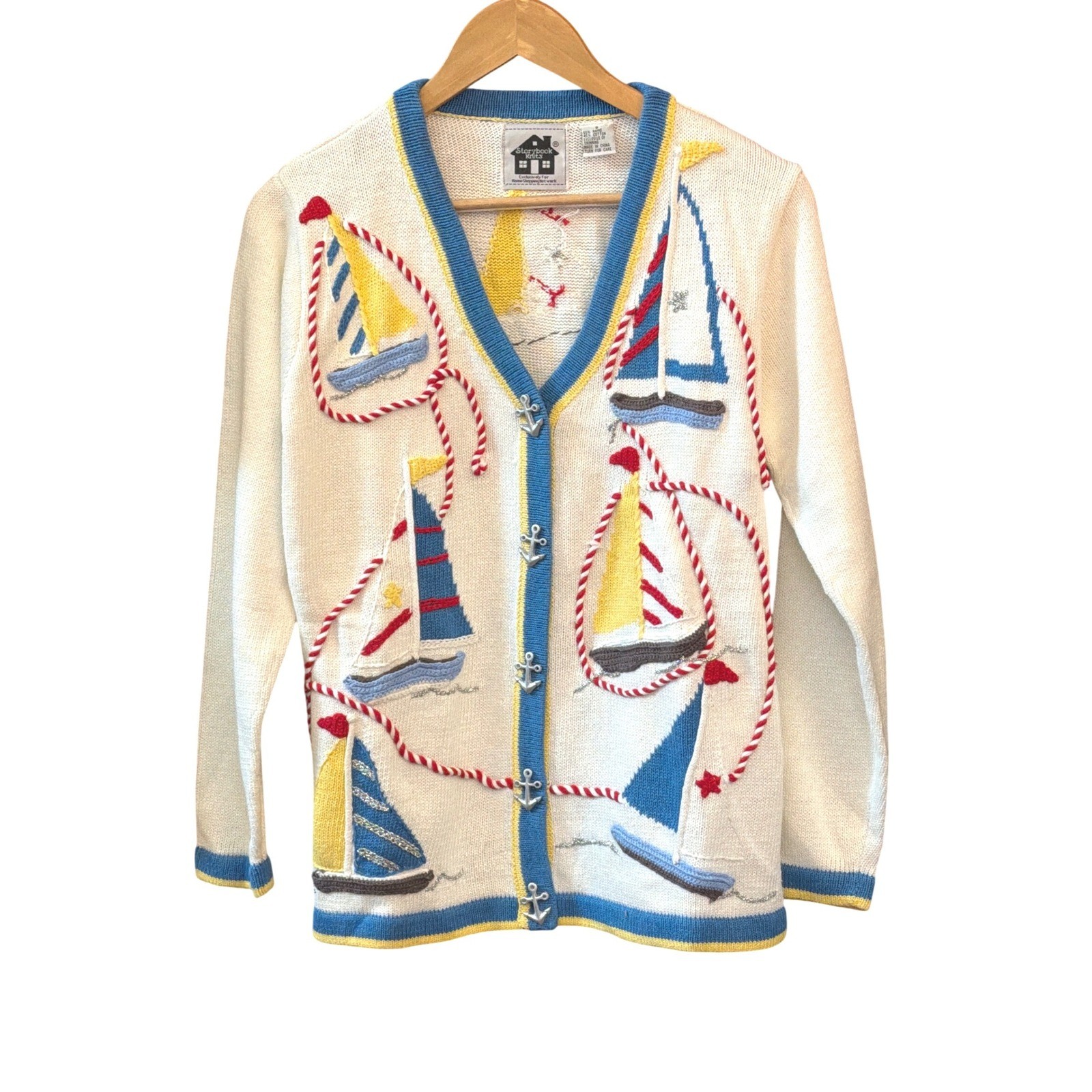 90s Storybook Knits Cardigan Nautical Coastal Grandmacore Nautical Yacht Kitschy