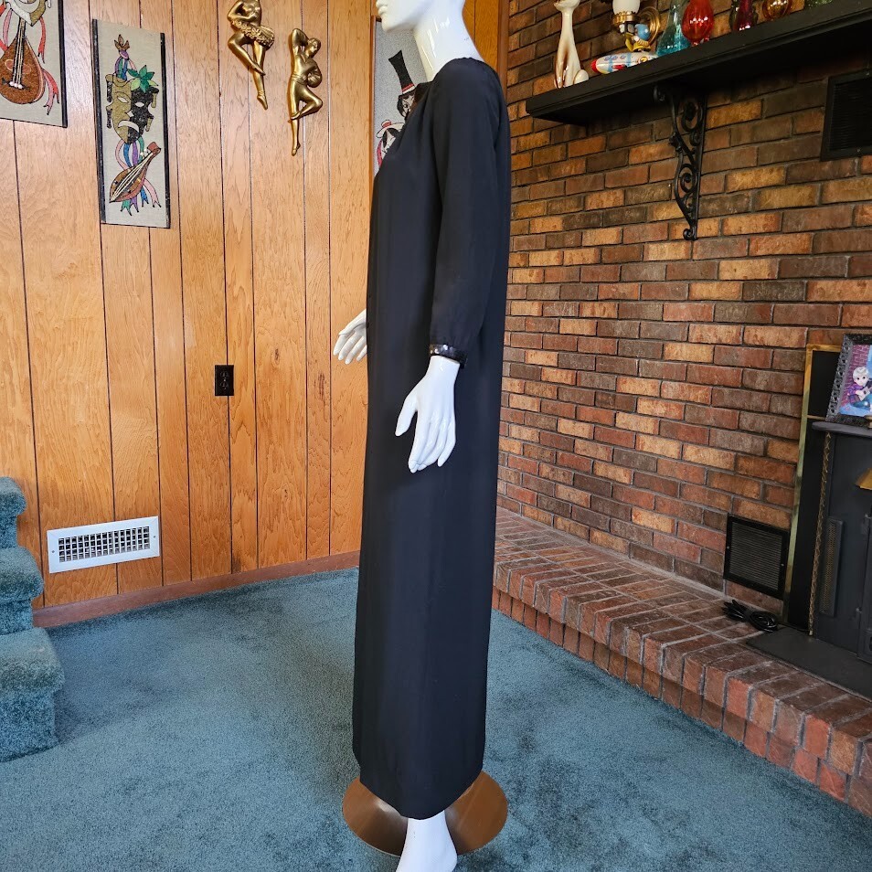 Vtg 70s Courreges Documented Avant Garde Nun Sequin Silk Maxi Dress 000 XS/S