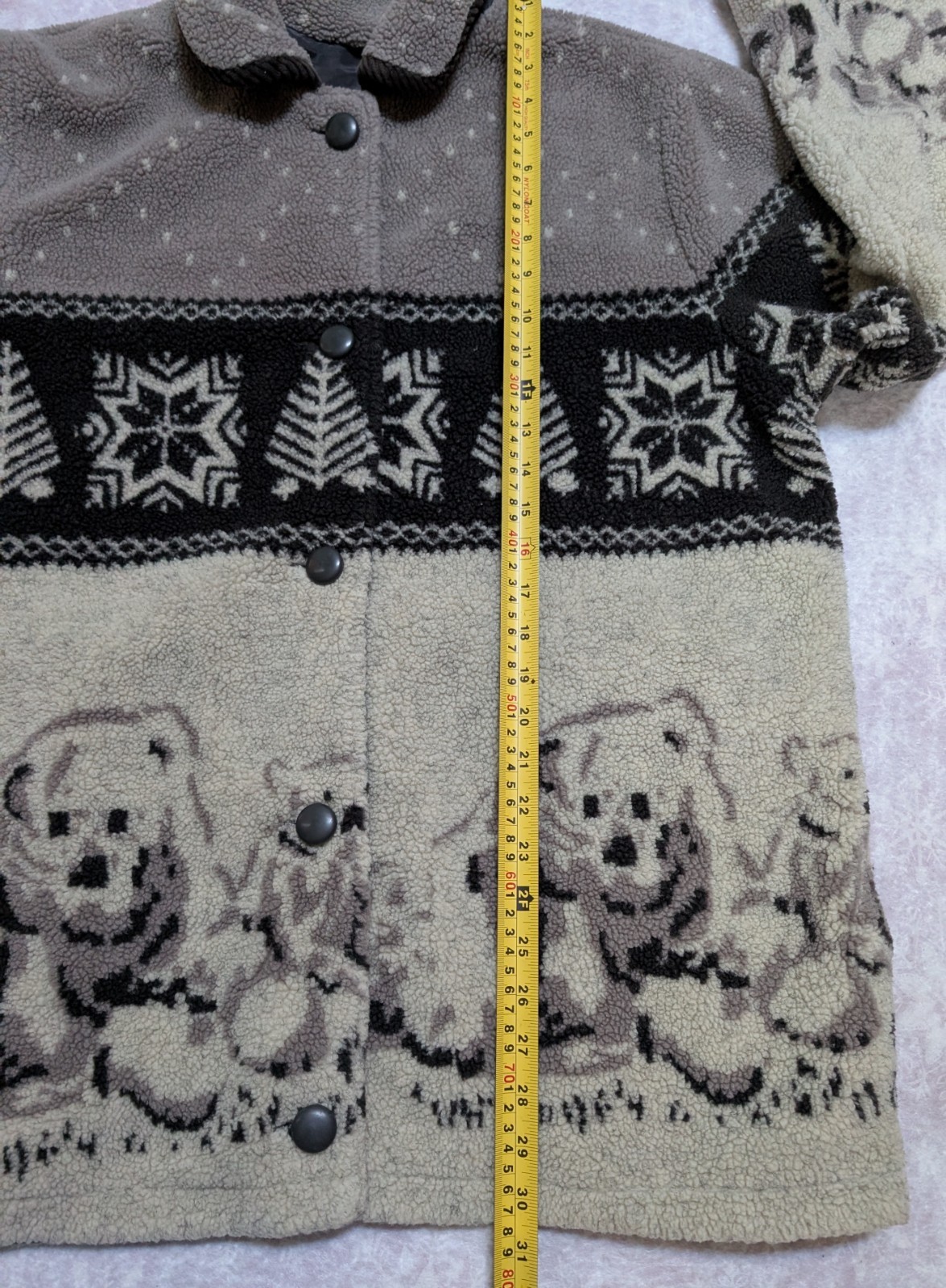Vintage 90s Haband Polar Bear AOP Fleece Jacket Sz L Button Up Drawstring Waist