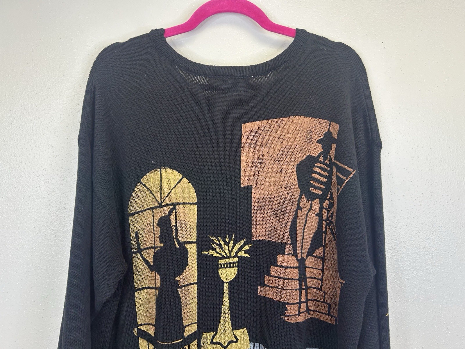 Vintage 90s Art to Wear Hand painted Dress Size M/L Lagenlook Boho Artsy City